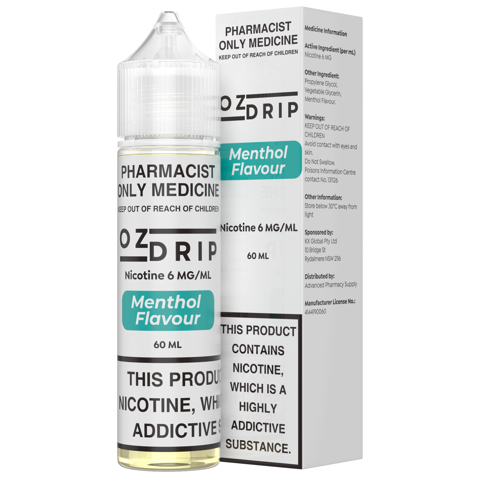 OZ Drip Menthol Nicotine Freebase 60mL - 6mg