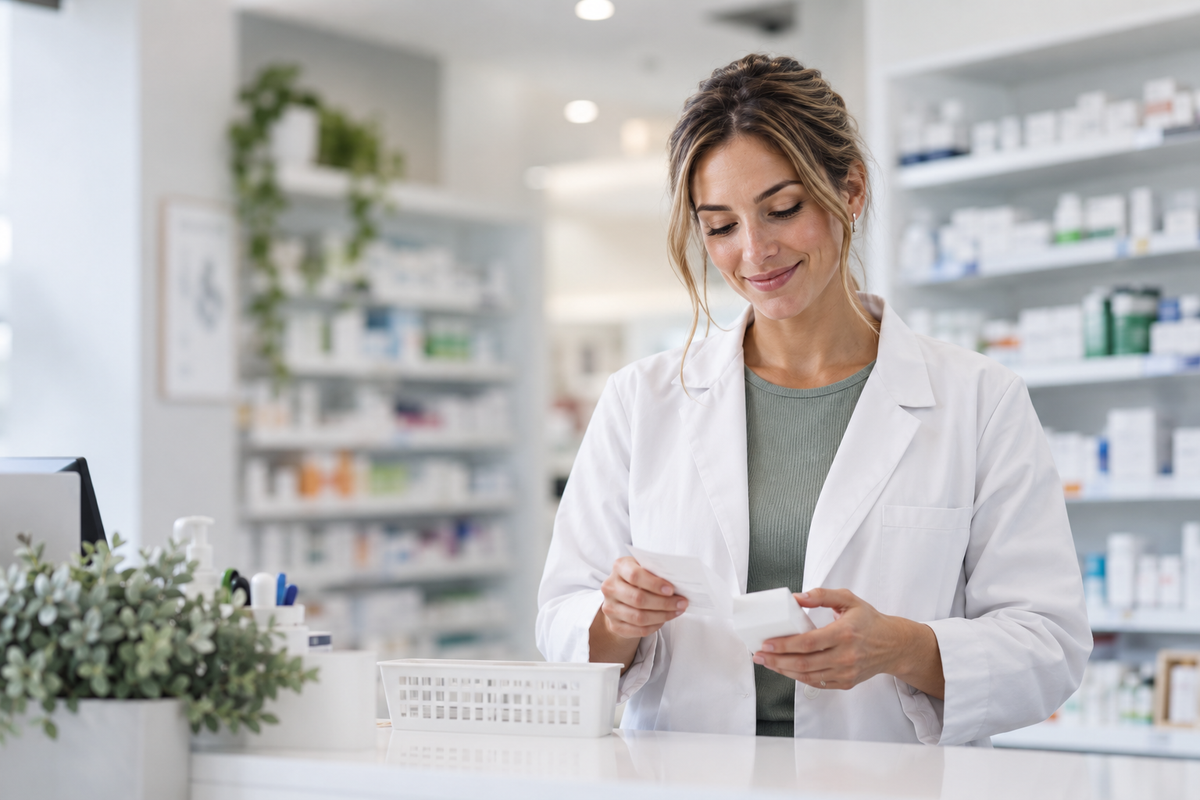 Clinician in a bright clinical setting